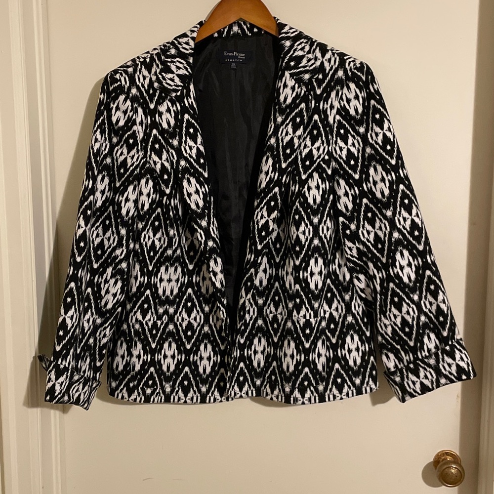 Evan-Picone Women's Black & White Lined Stretch Blazer Jacket   Size 16W - Picture 5 of 8